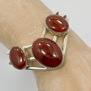 Carnelian Bracelet, Sterling Silver, Vintage Cuff, Small Wrist, Handcrafted